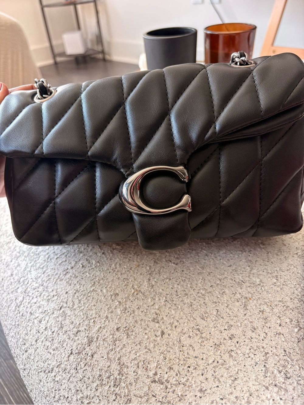 Coach Black Quilted Leather Shoulder Bag with Silver C Hardware